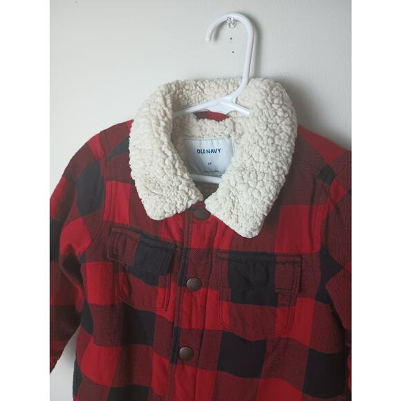 Old Navy Barn Jacket Toddler Size 2T Sherpa Lined Buffalo Plaid flannel - Picture 2 of 5